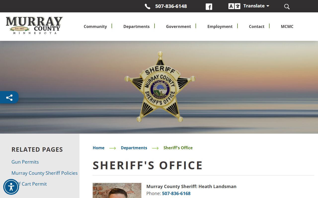 Murray County Sheriff's Office inmate population and data practices page
